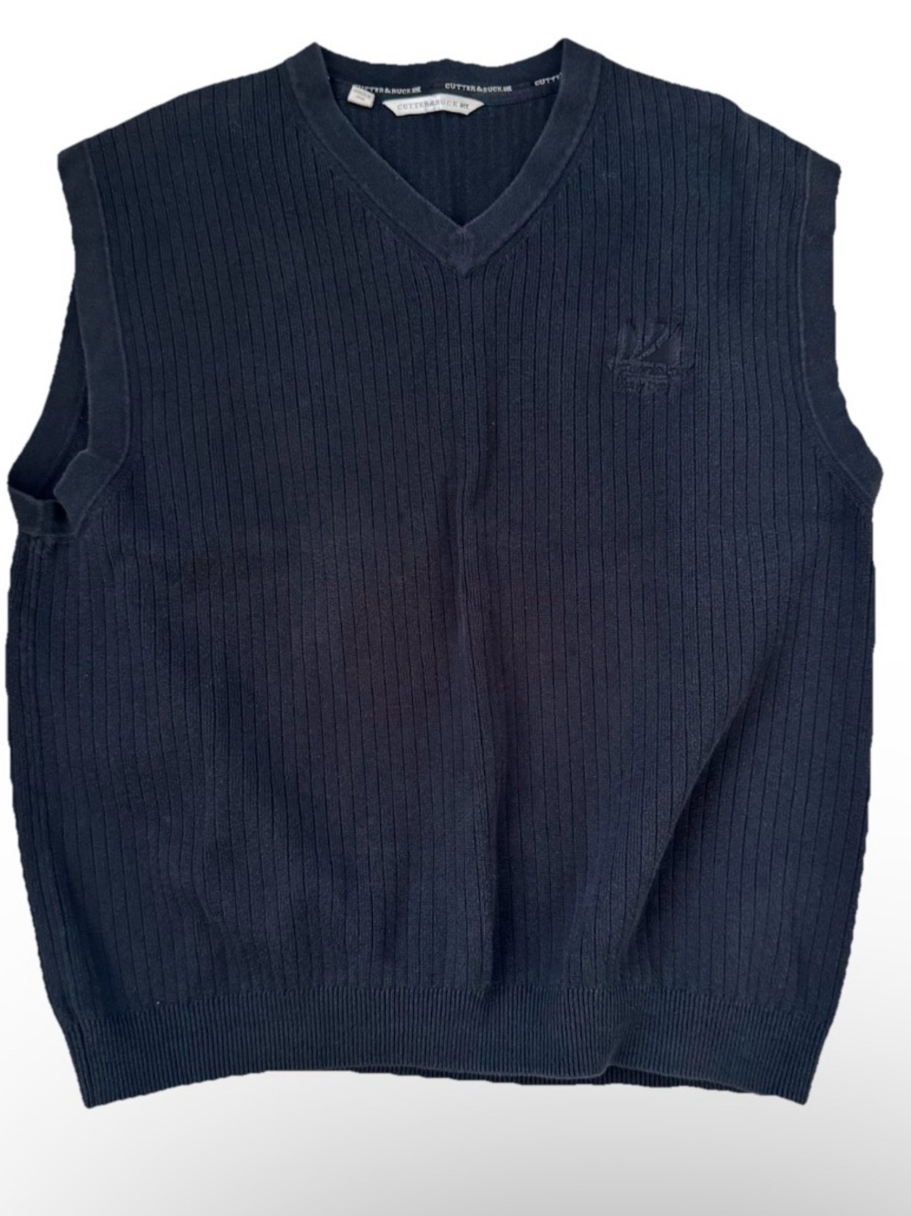 Cutter & Buck Men's XL Sweater Vest Black V-Neck 100% Cotton Ribbed Sleeveless